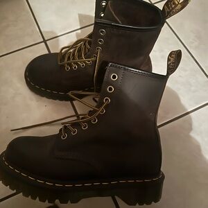 Dr. Martens Dark Brown Boots with Yellow Accents